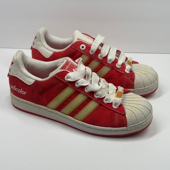 Vintage Adidas Superstar 2 Adicolor R5 Red Suede White Shell Toe Sneakers  Size 9